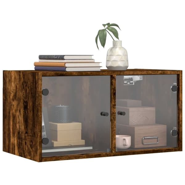 The Living Store vægskabe 2 stk. med glaslåger 68,5x37x35 cm røget egetræsfarve -  Opbevaringsskabe