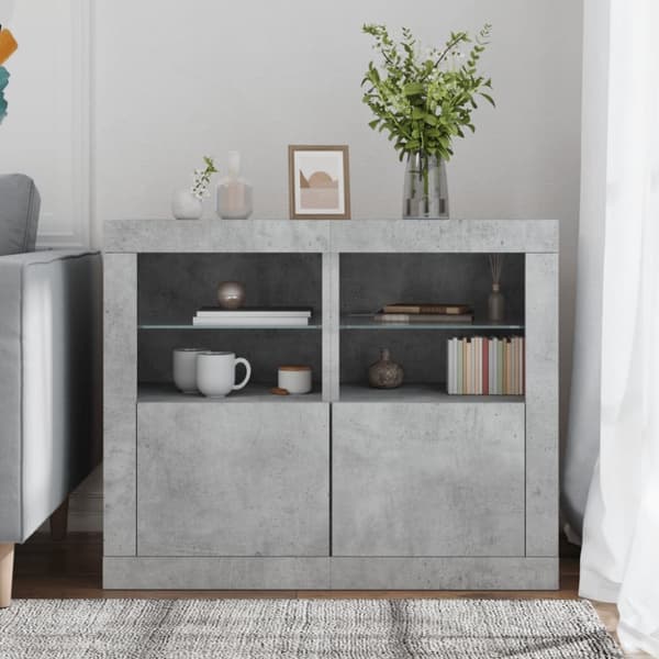 The Living Store skabe 2 stk. med LED-lys konstrueret træ betongrå - Opbevaringsskabe