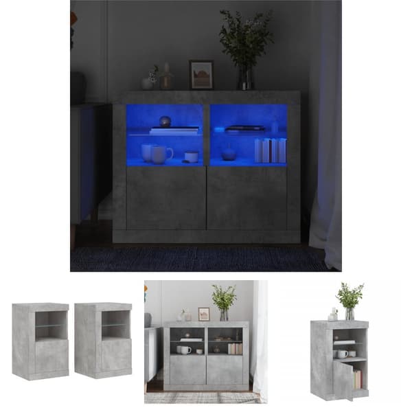 The Living Store skabe 2 stk. med LED-lys konstrueret træ betongrå - Opbevaringsskabe
