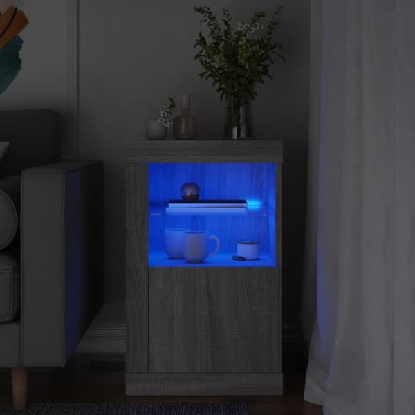 The Living Store Sivukaappi LED-valoilla harmaa Sonoma tekninen puu - Säilytys- & lukkokaapit