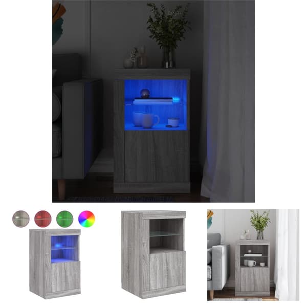 The Living Store Sivukaappi LED-valoilla harmaa Sonoma tekninen puu -  Säilytys- & lukkokaapit