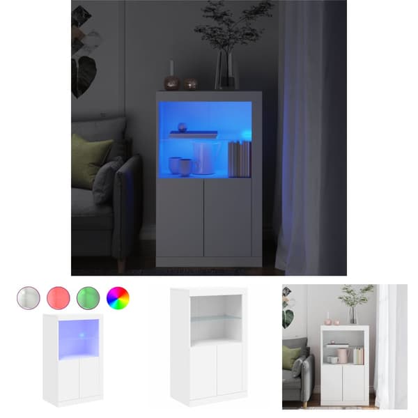 The Living Store skab med LED-lys konstrueret træ hvid -  Opbevaringsskabe
