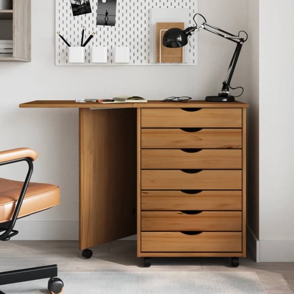 The Living Store skuffeskab med skrivebordsplade MOSS massivt fyr gyldenbrun -  Opbevaringsskabe