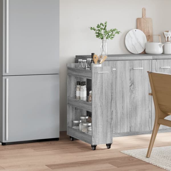 The Living Store skab med hjul 60x22x79 cm konstrueret træ grå sonoma-eg - Opbevaringsskabe