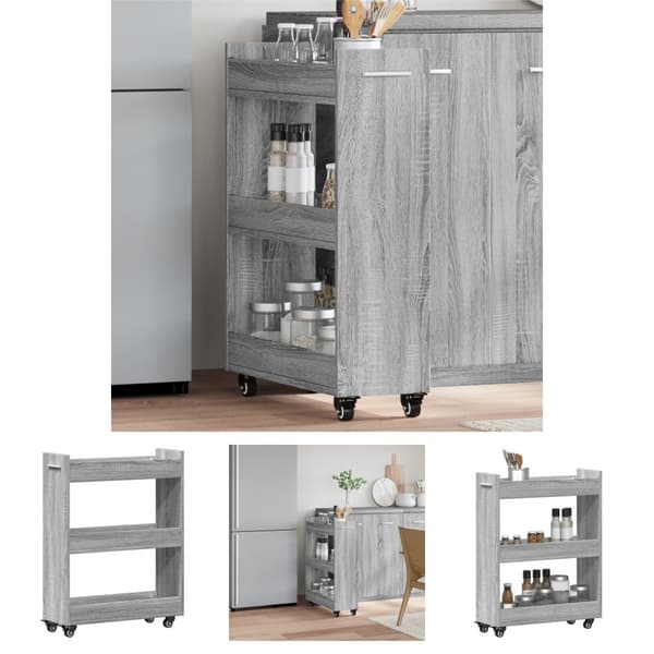 The Living Store skab med hjul 60x22x79 cm konstrueret træ grå sonoma-eg - Opbevaringsskabe