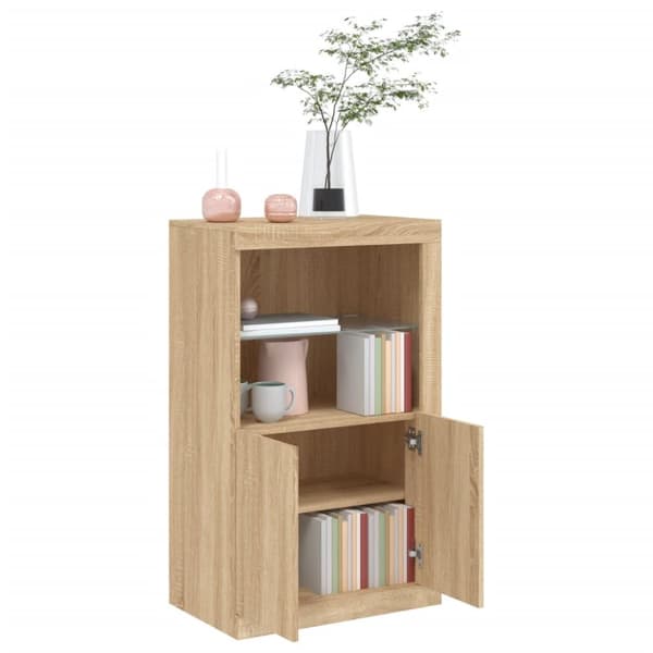 The Living Store skab med LED-lys konstrueret træ sonoma-eg -  Opbevaringsskabe
