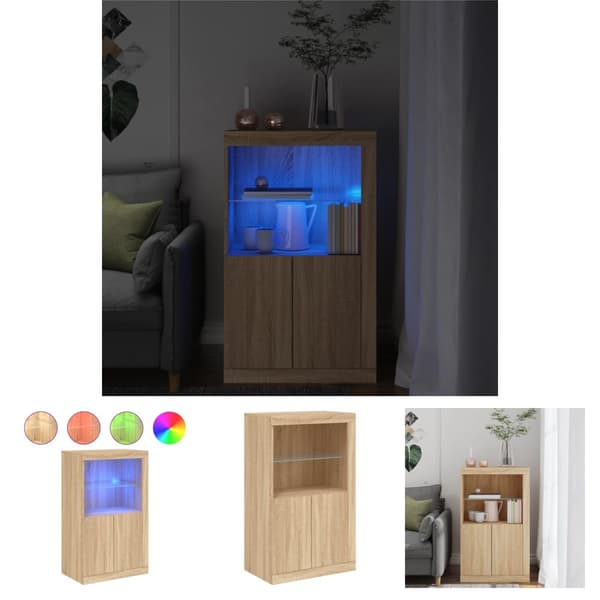 The Living Store skab med LED-lys konstrueret træ sonoma-eg -  Opbevaringsskabe