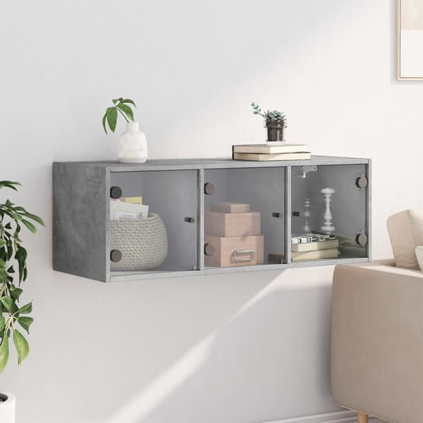 The Living Store skab med glaslåger 102x37x35 cm betongrå -  Opbevaringsskabe