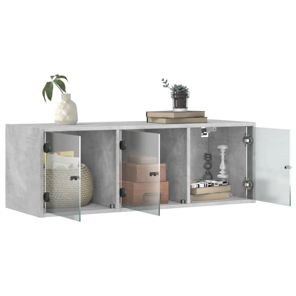 The Living Store skab med glaslåger 102x37x35 cm betongrå -  Opbevaringsskabe