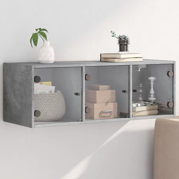The Living Store skab med glaslåger 102x37x35 cm betongrå -  Opbevaringsskabe