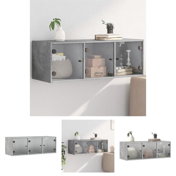The Living Store skab med glaslåger 102x37x35 cm betongrå -  Opbevaringsskabe