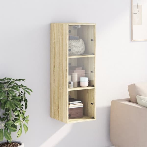 The Living Store skab med glaslåger 35x37x100 cm sonoma-eg - Opbevaringsskabe