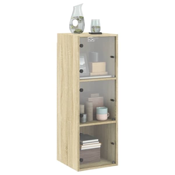 The Living Store skab med glaslåger 35x37x100 cm sonoma-eg - Opbevaringsskabe
