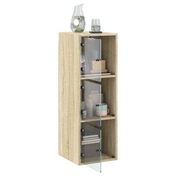 The Living Store skab med glaslåger 35x37x100 cm sonoma-eg -  Opbevaringsskabe