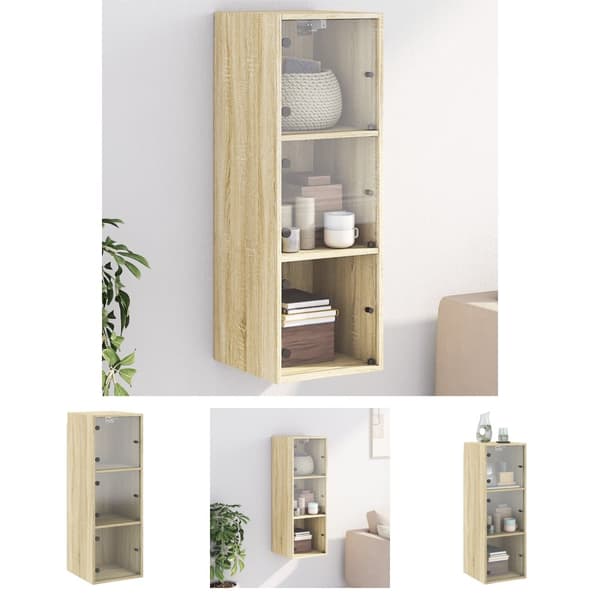 The Living Store skab med glaslåger 35x37x100 cm sonoma-eg - Opbevaringsskabe