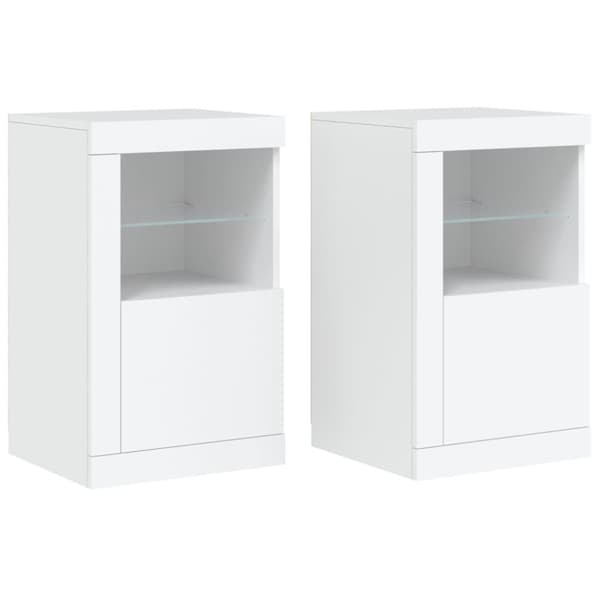 The Living Store Sängbord med LED-lampor 2 st vit konstruerat trä - Förvaringsskåp & garderober