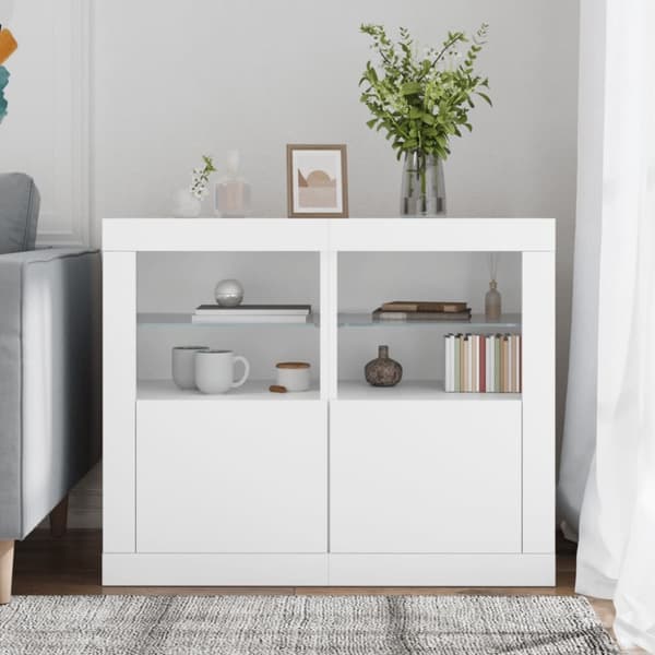 The Living Store Sängbord med LED-lampor 2 st vit konstruerat trä - Förvaringsskåp & garderober