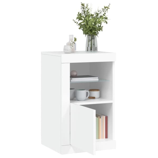 The Living Store Sängbord med LED-lampor 2 st vit konstruerat trä - Förvaringsskåp & garderober