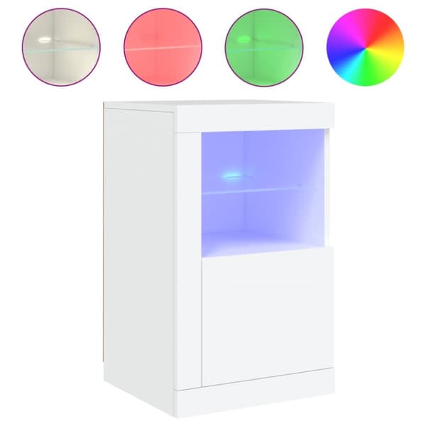 The Living Store Sängbord med LED-lampor 2 st vit konstruerat trä - Förvaringsskåp & garderober