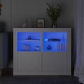 Miniatyrbild 2 av 11: The Living Store Sängbord med LED-lampor 2 st vit konstruerat trä -  Förvaringsskåp & garderober