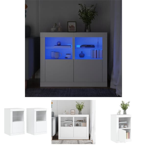 The Living Store Sängbord med LED-lampor 2 st vit konstruerat trä - Förvaringsskåp & garderober