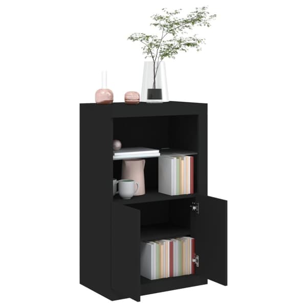 The Living Store Sidoskåp med LED-lampor svart konstruerat trä -  Förvaringsskåp & garderober
