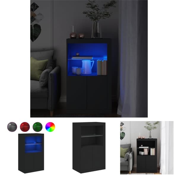 The Living Store Sidoskåp med LED-lampor svart konstruerat trä - Förvaringsskåp & garderober