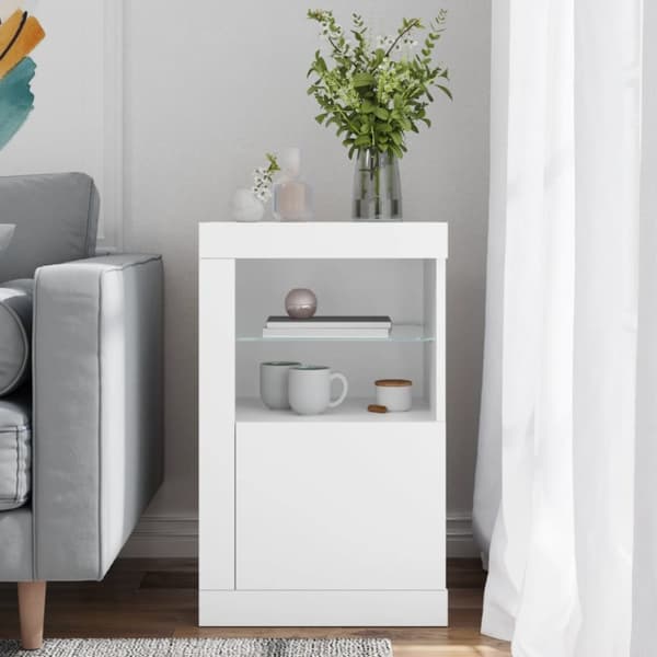 The Living Store skab med LED-lys konstrueret træ hvid -  Opbevaringsskabe