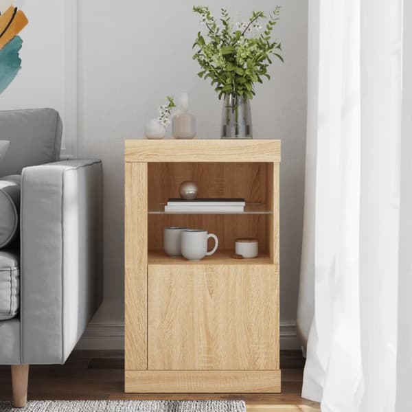 The Living Store skab med LED-lys konstrueret træ sonoma-eg -  Opbevaringsskabe