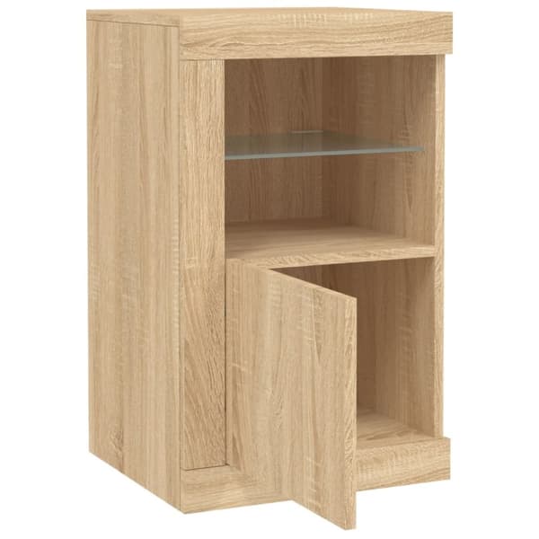 The Living Store skab med LED-lys konstrueret træ sonoma-eg - Opbevaringsskabe