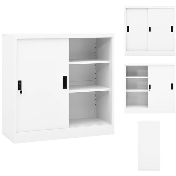 Förvaringsskåp & garderober - Living Dokumentskåp med skjutdörr vit 90x40x90 cm stål