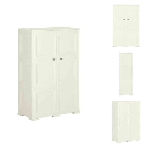 Opbevaringsskabe - Living plastikskab 79x43x125 cm trædesign vaniljehvid