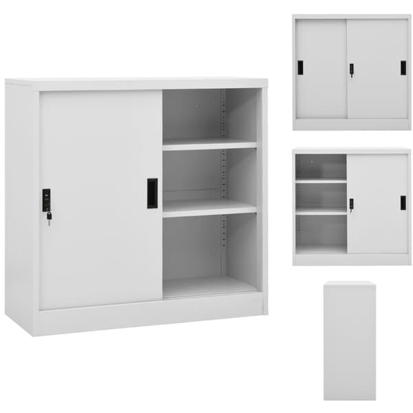 Opbevaringsskabe - Living kontorskab med skydedøre 90x40x90 cm stål lysegrå