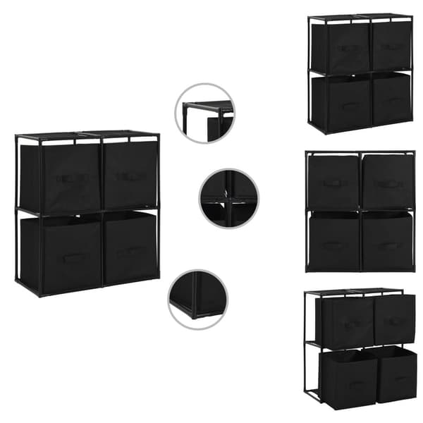 Opbevaringsskabe - Living reol med 4 stofkurve 63x30x71 cm stål sort