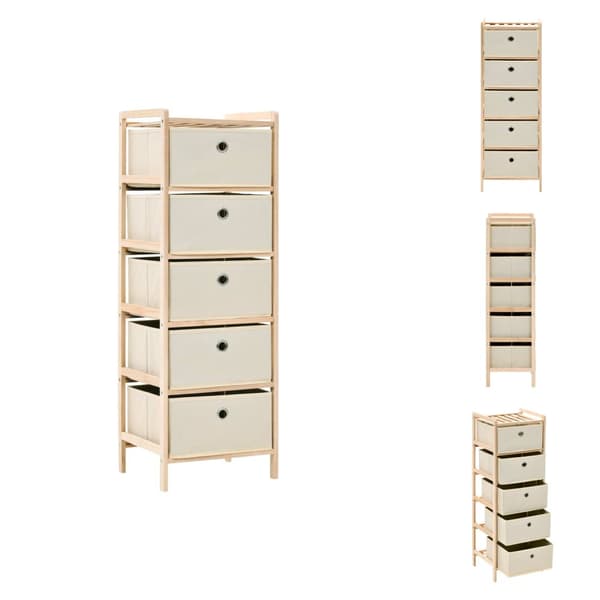 Opbevaringsskabe - Living opbevaringsstativ med 5 stofkurve cedertræ beige