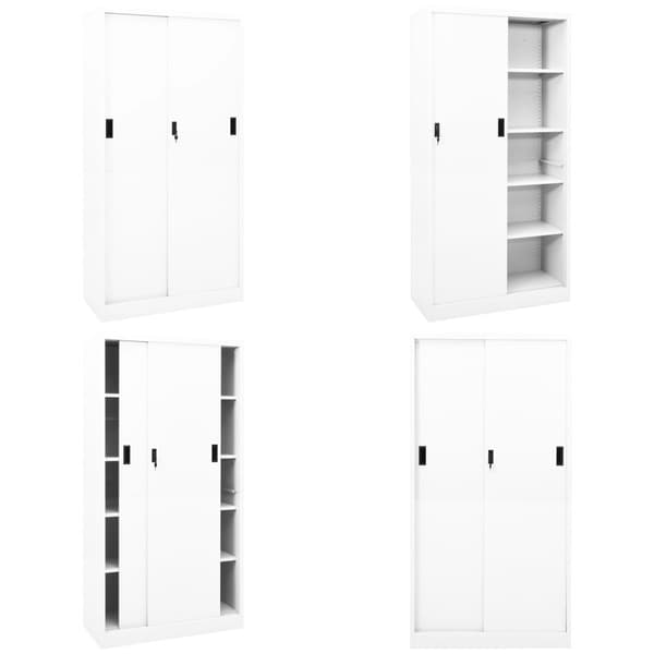 Dokumentskåp med skjutdörr vit 90x40x180 cm stål - Dokumentskåp - Kontorsskåp - Home & Living