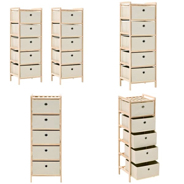 Opbevaringsstativer med 5 stofkurve 2 stk. Cedertræ beige - Opbevaringsstativ - Opbevaringsstativer - Home & Living