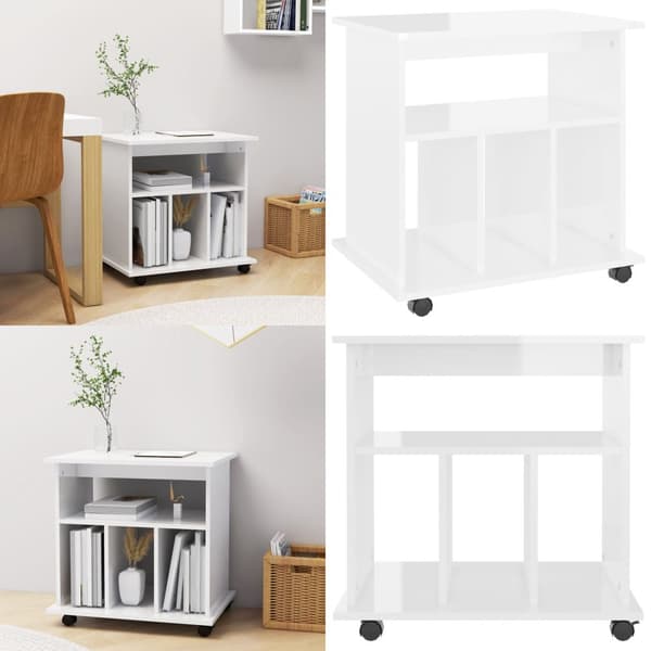Rulleskab 60x45x60 cm konstrueret træ hvid højglans - Opbevaringsskab - Opbevaringsskabe - Home & Living