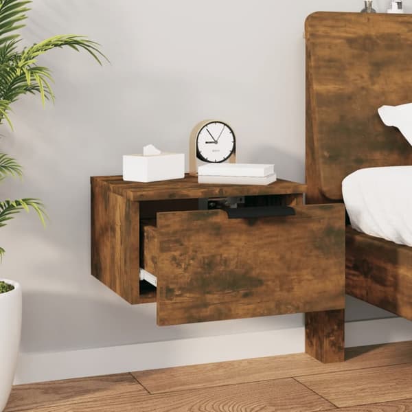 Væghængt sengebord 34x30x20 cm røget egetræsfarve - Væghængt Sengebord - Væghængte Sengeborde - Home & Living
