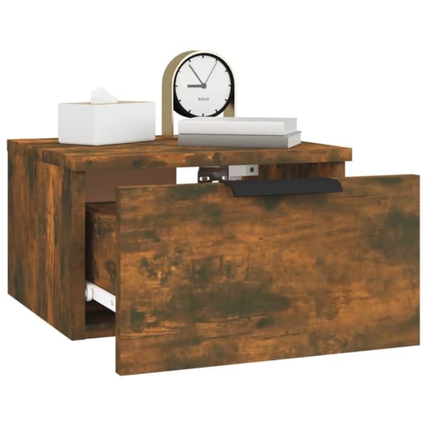Væghængt sengebord 34x30x20 cm røget egetræsfarve - Væghængt Sengebord - Væghængte Sengeborde - Home & Living