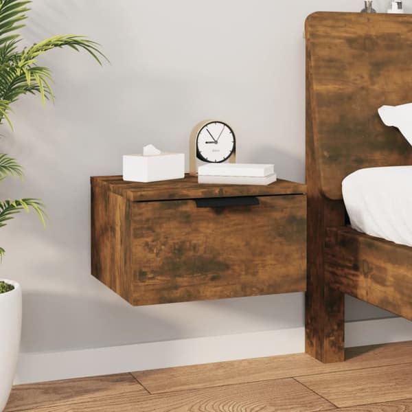 Væghængt sengebord 34x30x20 cm røget egetræsfarve - Væghængt Sengebord - Væghængte Sengeborde - Home & Living
