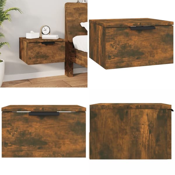 Væghængt sengebord 34x30x20 cm røget egetræsfarve - Væghængt Sengebord - Væghængte Sengeborde - Home & Living