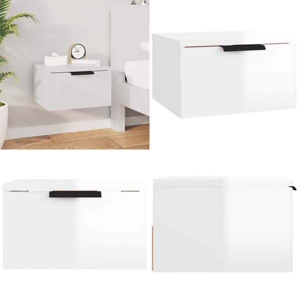 Väggmonterat sängbord vit högglans 34x30x20 cm - Sängbord - Nattduksbord - Home & Living