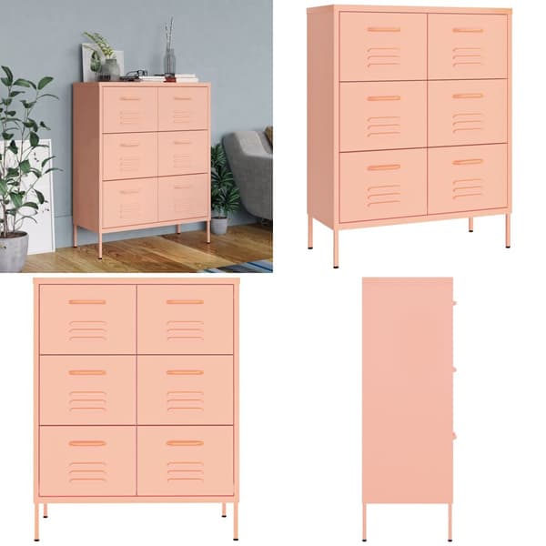 Kommode 80x35x101,5 cm stål lyserød - Kommode - Kommoder - Home & Living