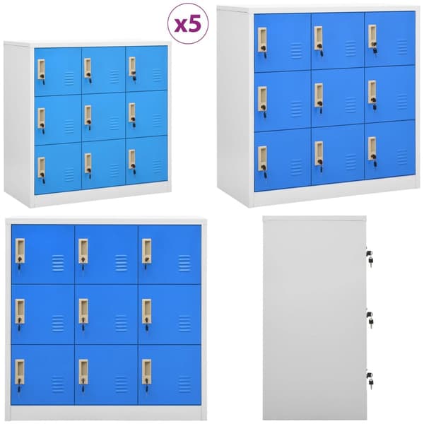 Förvaringsskåp 5 st ljusgrå och blå 90x45x92,5 cm stål - Klädskåp För Omklädningsrum - Klädskåp Omklädningsrum - Home & Living