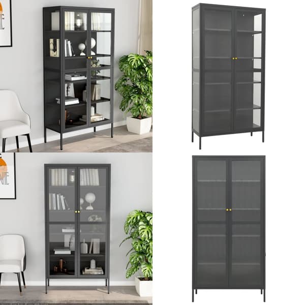 Udstillingsskab 90x40x180 cm stål og hærdet glas antracitgrå - Udstillingsskab - Udstillingsskabe - Home & Living