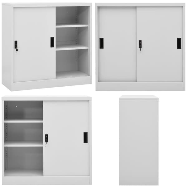 Toimistokaappi liukuovella vaaleanharmaa 90x40x90 cm teräs - Toimistokaappi - Toimistokaapit - Home & Living