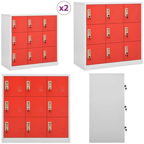 Skabe 2 stk. 90x45x92,5 cm stål lysegrå og rød - Skab - Skabe - Home & Living