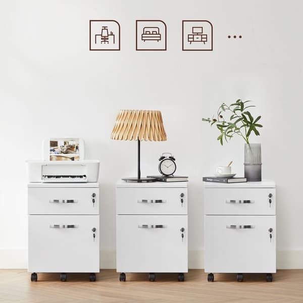 Rootz lukittava rullasäiliö - Valkoinen arkistokaappi - Säilytyskaappi - Yöpöytä - Sivupöytä - 5 pyörää - E1 MDF - PVC - 44cm x 40cm x 54,5cm