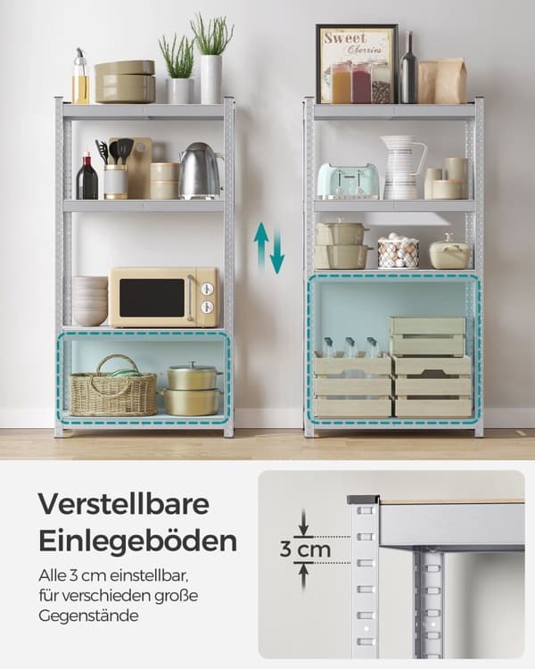 Rootz 2-pak sølv opbevaringsstativ - Reol - Metalhylder - Galvaniseret stål - MDF - Heavy Duty - 40 cm x 80 cm x 160 cm